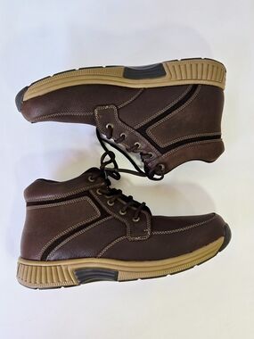 OrthoFeet Men's Size 10 Brown Leather Ankle Boots Orthopedic Comfort Lace Up